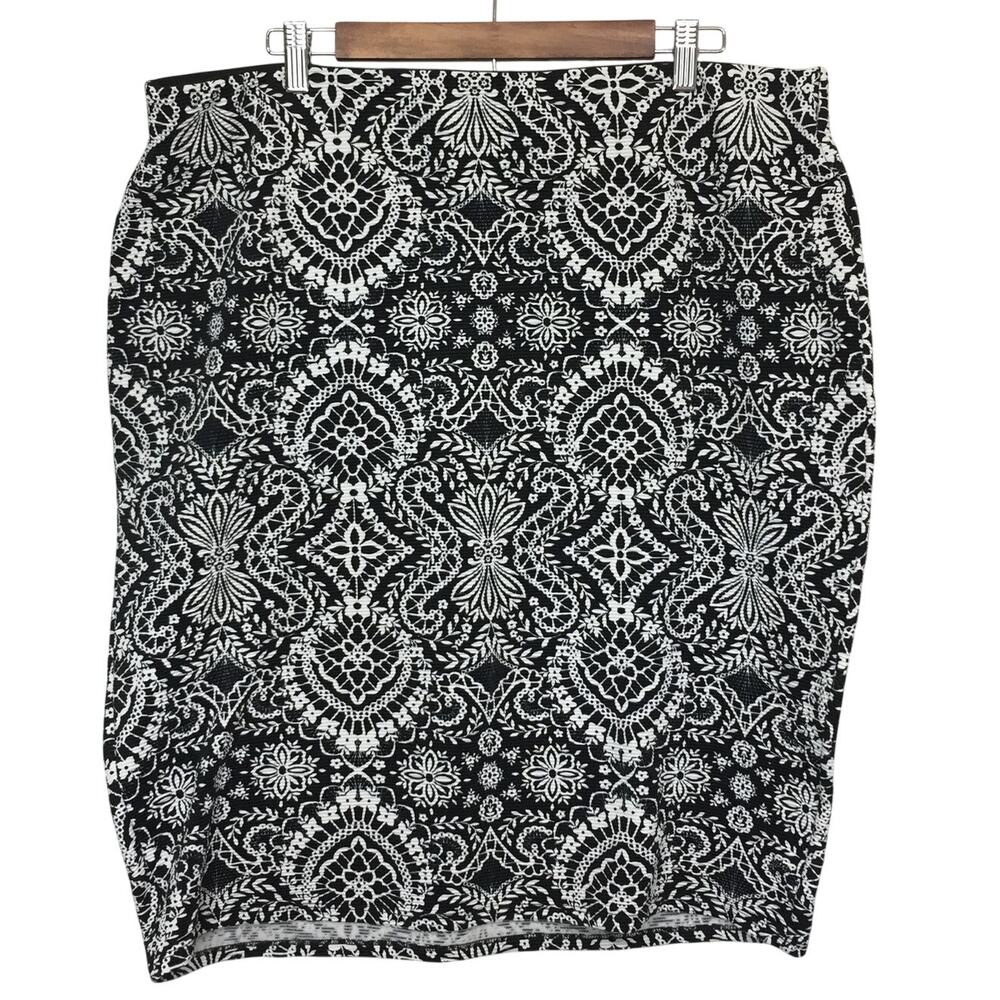 Roz & Ali Paisley Print Stretch Pencil Skirt XL Midi Comfort Office Siren Fitted
